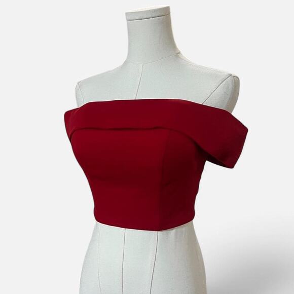 VTG Y2K La Femme Chic Red Off the Shoulder Crop Top w Padding & Boning 0/XS - Picture 2 of 8
